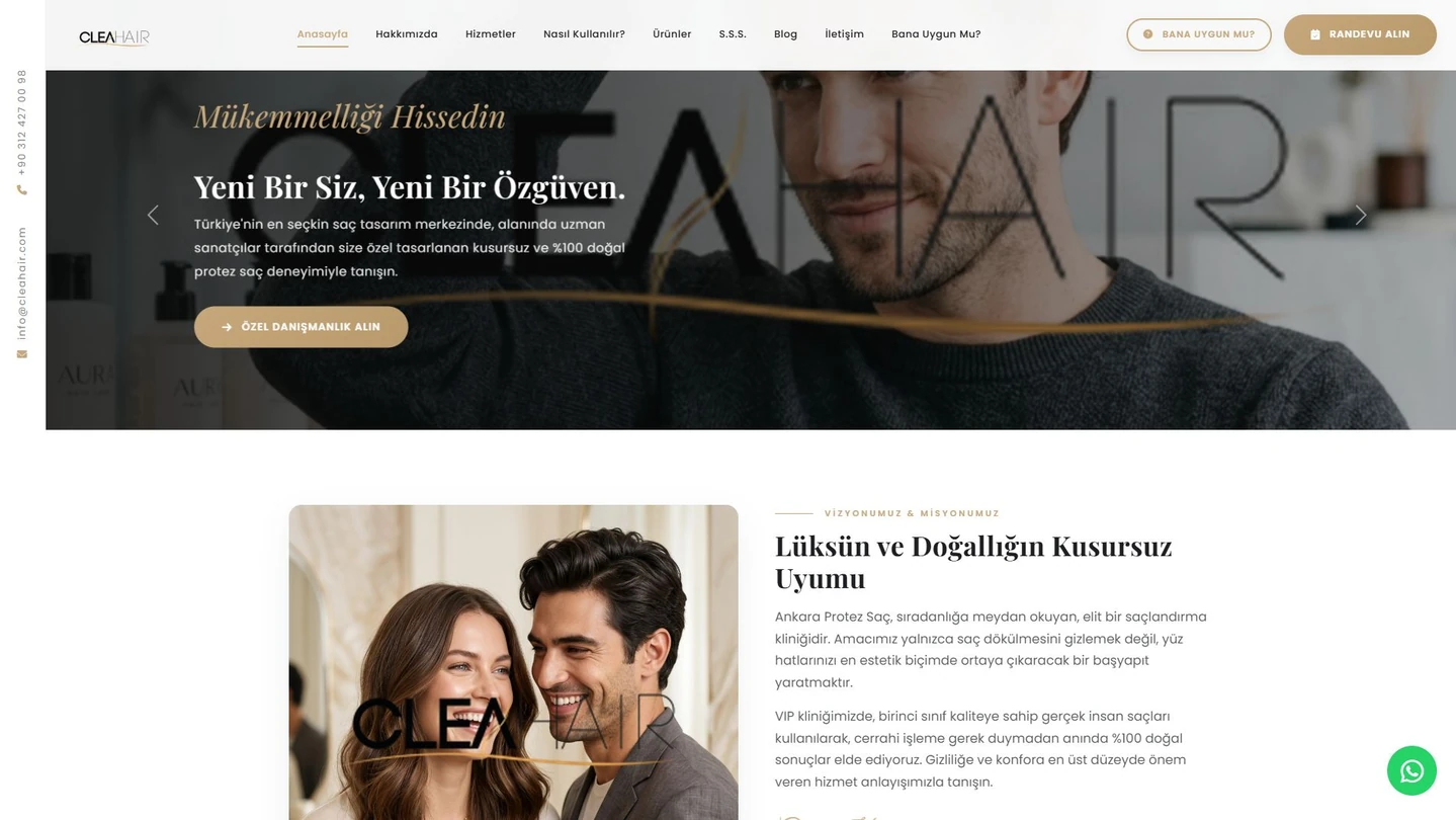 Ankara Protez Saç web sitesinin açılış ekranı