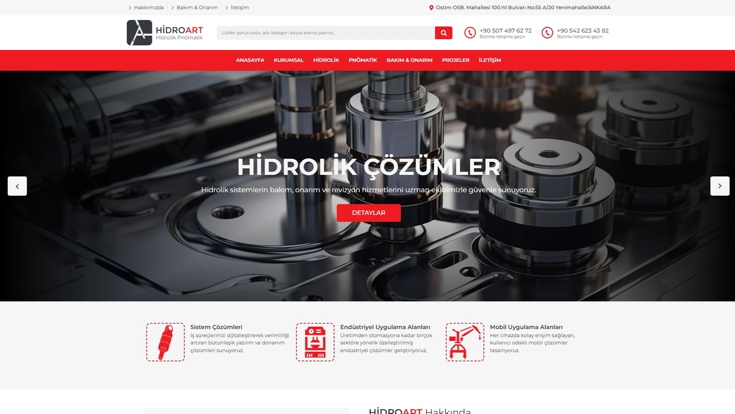Hidroart web sitesinin açılış ekranı