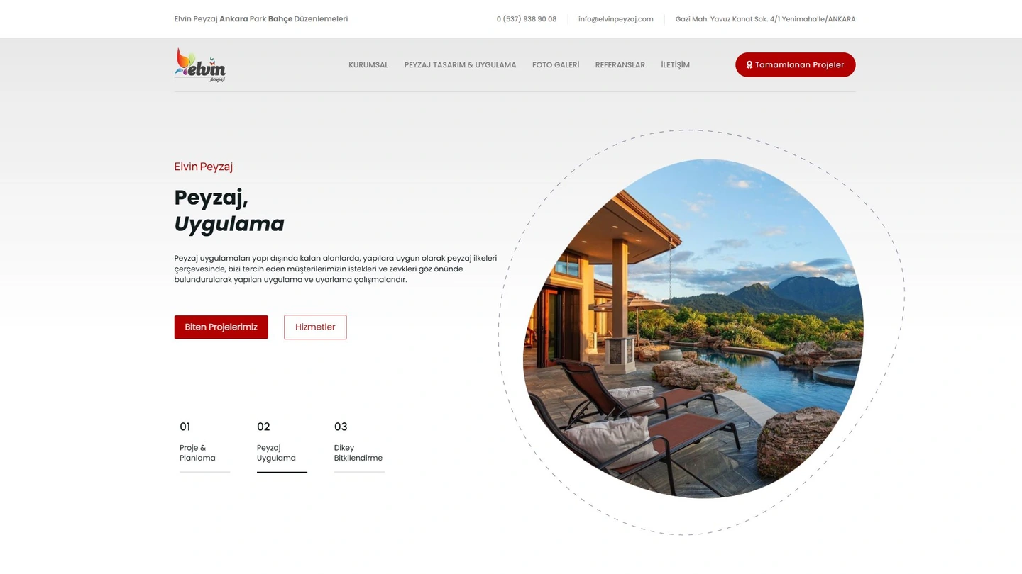 Elvin Peyzaj web sitesinin açılış ekranı