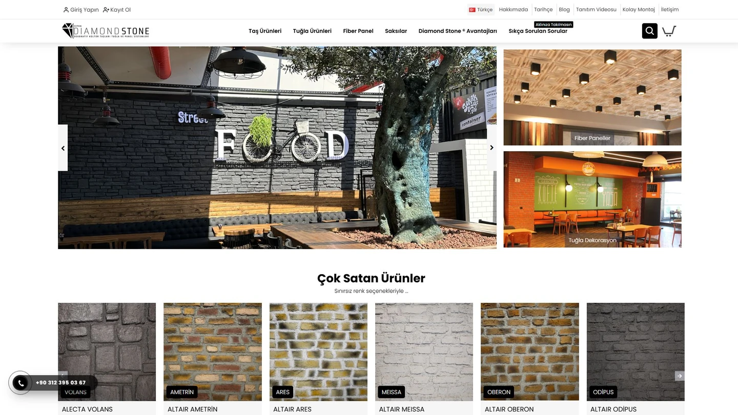 Çetka Diamond Stone web sitesinin açılış ekranı