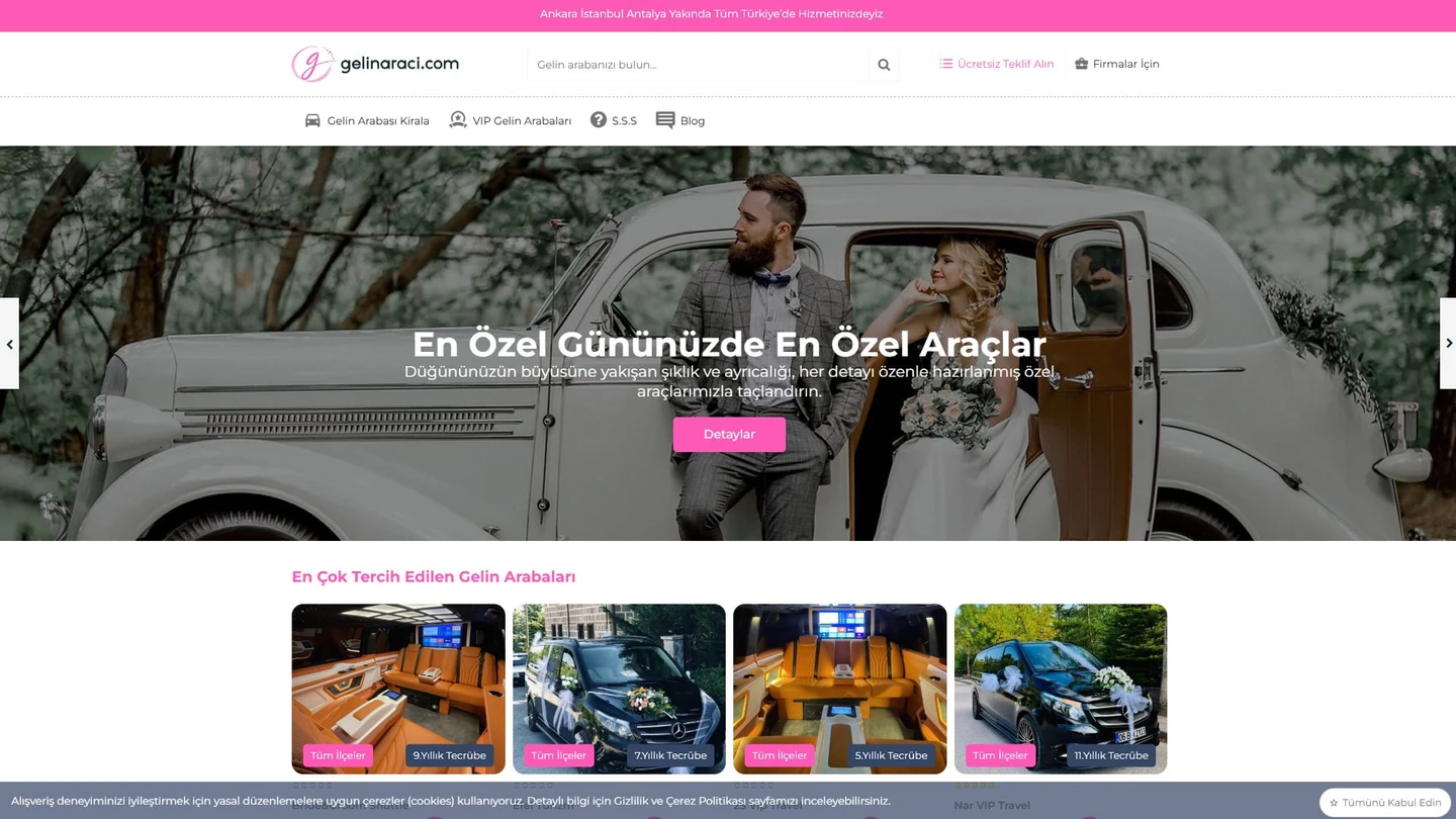 Gelin Arabası web sitesinin açılış ekranı
