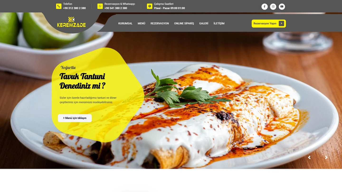 Keremzade web sitesinin açılış ekranı