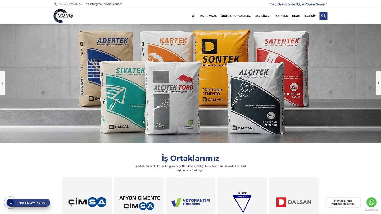 Mutaş Yapı web sitesinin açılış ekranı