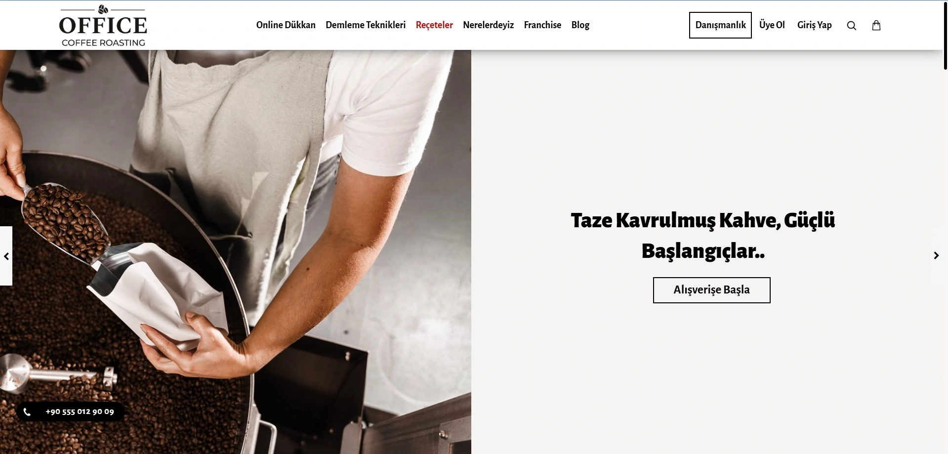Ofis Kahve web sitesinin tam sayfa görünümü