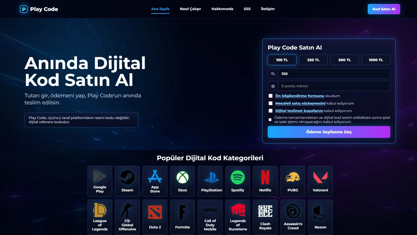 Play Code web sitesinin açılış ekranı