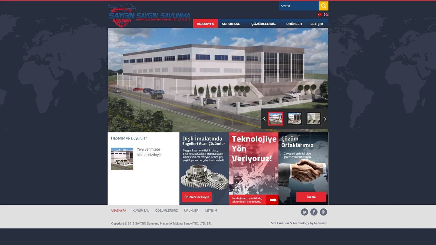 Saygın Savunma web sitesinin açılış ekranı