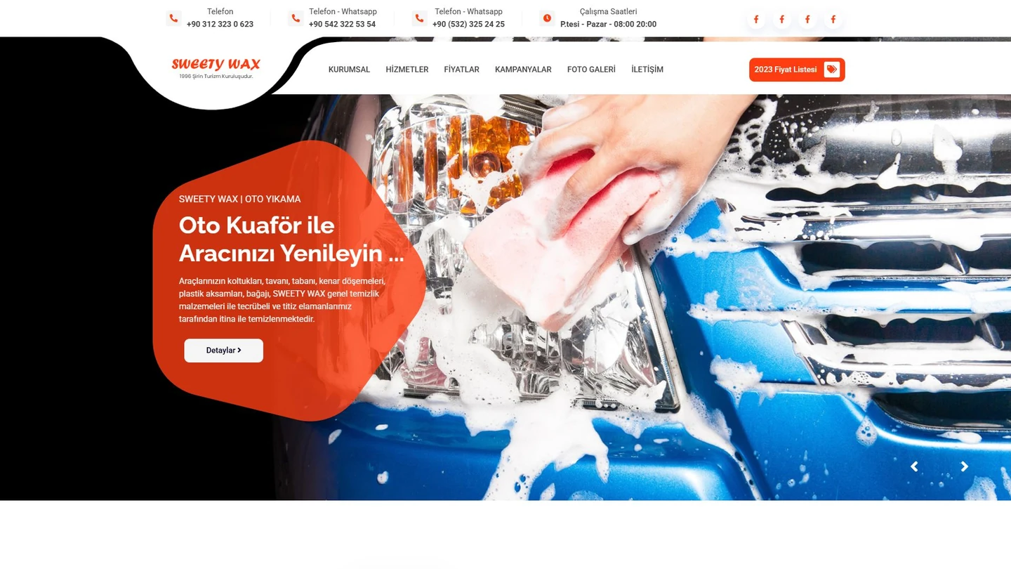 Sweety Wax web sitesinin açılış ekranı