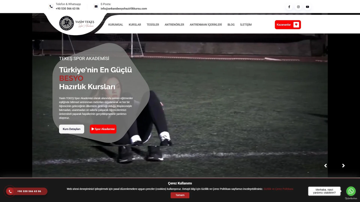 Tekeş Spor Akademisi web sitesinin açılış ekranı
