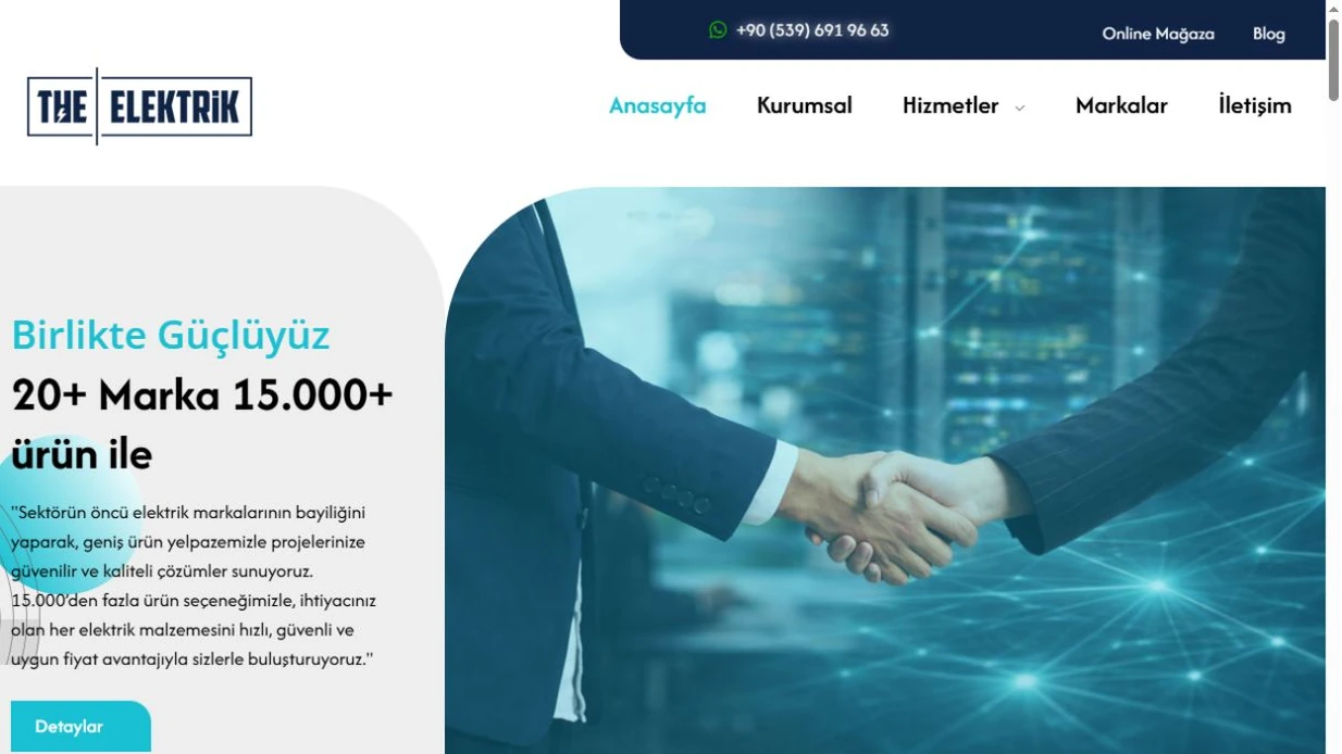 The Elektrik web sitesinin açılış ekranı